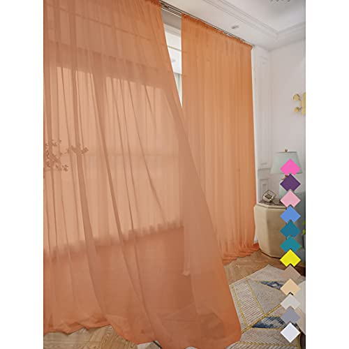 L&TEC Window Brown Sheer Curtains 60 Inches Width 84 Inches Long 2 Panels Sheer Curtains Clear Curtains Basic Rod Pocket Panel for Home Living Room Bedroom Kids Room Yard Patio Parlor Sliding