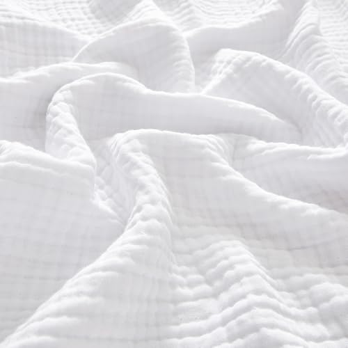 "PHF 100% Cotton Muslin Blanket King Size 108"" x 90"", 4-Layer Lightweight and Breathable Blanket for Summer, Luxuriously Soft Gauze Bedding for Bed, Natural Minimalism Style, White"
