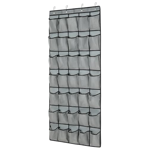 35-Pocket Over The Door Shoe Organizer - Mesh Pockets Shoe Holder Rack With 4 Metal Hooks