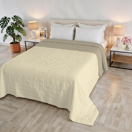 GOLIA Summer Quilt, Made in Italy, 100% Polyester – Double-Sided Bedspread with WaterWashed Effect – Lightweight Blanket with 65 g Filling – Double Bed 260 x 250 cm – Cream/Sand
