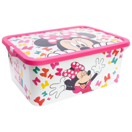 Minnie Mouse Edgy Bows Click Storage Box 13 L with Click-Lock Lid ??? Kids Plastic Toy Box and Bedroom Organiser for Minnie Mouse Fans, Gift Idea