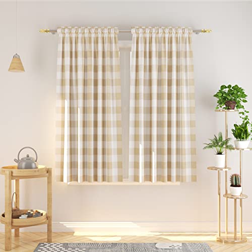 Natus Weaver Buffalo Check Curtains 45 inches Long Cotton Basement Beige and White Gingham Plaid Kitchen Window Panels Living Room Checker Drapes Bedroom Rod Pocket Window Treatment 2 Panels