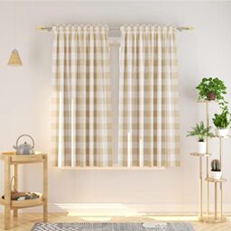 Natus Weaver Buffalo Check Curtains 45 inches Long Cotton Basement Beige and White Gingham Plaid Kitchen Window Panels Living Room Checker Drapes Bedroom Rod Pocket Window Treatment 2 Panels