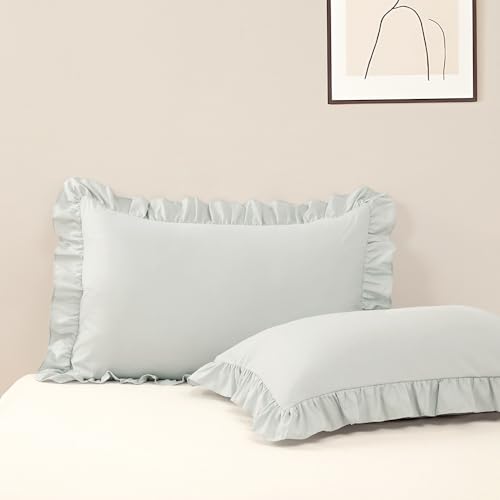 "Sewdudely Ruffle Pillow Case King Size Set of 2, Light Blue, 20""x36"" - Microfiber,Envelope Closure, Ruffle Design, Cute Soft Breathable, Non Shrinking"