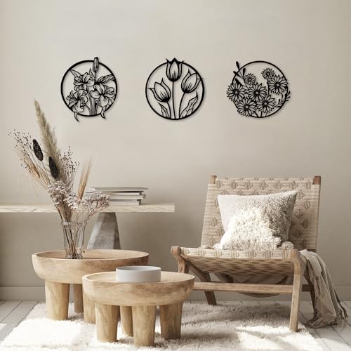 Stylish Black Decorative Metal Wall Accessory (3 Pieces), 30 x 34 cm, 100% Metal, 1.5 mm Thick, Perfect for Modern Home Decor & Gallery Walls