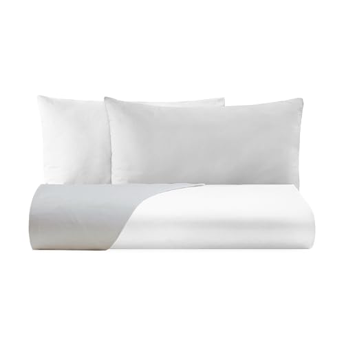 Double Duvet Cover Set Doubleface – 4 Pillowcases – Pearl/White – 100% Cotton Percale – Made in Italy – Boston Model