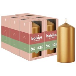 Bolsius - Special Essentials - Smooth Pillar Candles - Set of 6 - Gold Metallic - 12 cm - Decorative Candles - Made with Natural Plant-Based Wax - Palm Oil Free