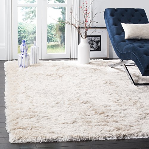 Safavieh Shaggy Indoor Woven Rectangle Area Rug, Paris Shag Collection, SG511, in Ivory, 152 X 244 cm for Living Room, Bedroom or Any Indoor Space