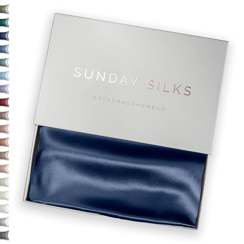Sundaysilks Premium 100% Mulberry Silk Zippered Pillowcases Genuine 22 Momme Grade 6A Silk, Standard, Queen, King Size, Navy Blue