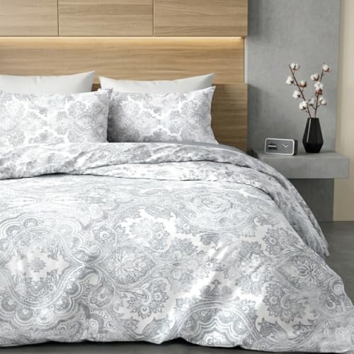 Ruggeri - Double Bed Set Cotton - 2 Pillowcases + 1 Fitted Sheet + 1 Flat Sheet - Everyday Collection (Batik Grey)