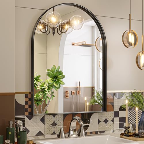 Brightify Metal Frame Arched Wall Mirror with Arch Finishing Vanity Mirror for Bathroom Living Room Bedroom Hallway Hallway Corridor 61 x 81 cm Black