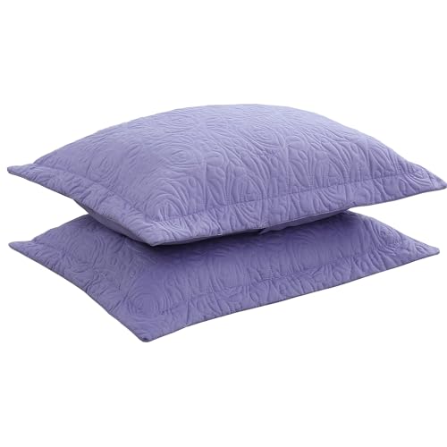 MarCielo 2-Piece Embroidered Pillow Shams, Decorative Microfiber Pillow Covers Set (Lavender, King)