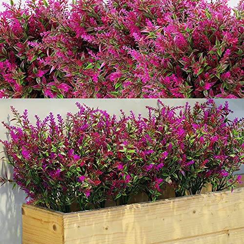 WILLBOND 12 Bundles Artificial Lavender UV Resistant Plants Outdoor Faux Flowers Shrubs for Floral Arrangement, Table Centerpiece, Home Garden Decor (Fuchsia)