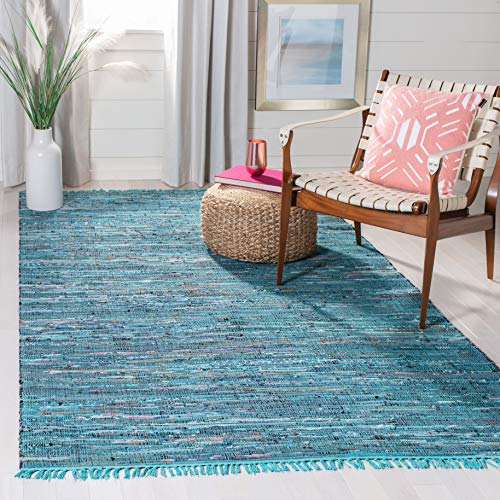 Safavieh Modern Indoor Flatweave Rectangle Area Rug, Rag Rug Collection, RAR121, in Blue / Multi, 152 X 244 cm for Living Room, Bedroom or Any Indoor Space