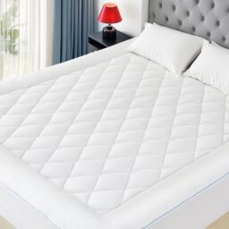 "HOMTEC California King Mattress Pad Cotton Mattress Pad Cover Quilted Mattress Cover 18-22"" Deep Pocket Mattress Protector Cal King Size White Down Alternative Filling Noiseless & Breathable"