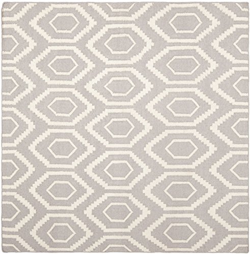 Safavieh Contemporary Indoor Flatweave Square Area Rug, Dhurrie Collection, DHU556, in Grey / Ivory, 183 X 183 cm for Living Room, Bedroom or Any Indoor Space