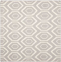 Safavieh Contemporary Indoor Flatweave Square Area Rug, Dhurrie Collection, DHU556, in Grey / Ivory, 183 X 183 cm for Living Room, Bedroom or Any Indoor Space