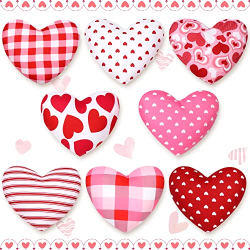 KORMMCO Valentine's Day Heart Ornaments Set, 8 Count Cotton Fabric Hearts, Red, Pink, Playful Valentine, Hanging Ornaments for Tiered Trays, Bowls, Baskets, Mantels, Valentine's Day Occasion