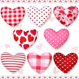 KORMMCO Valentine's Day Heart Ornaments Set, 8 Count Cotton Fabric Hearts, Red, Pink, Playful Valentine, Hanging Ornaments for Tiered Trays, Bowls, Baskets, Mantels, Valentine's Day Occasion