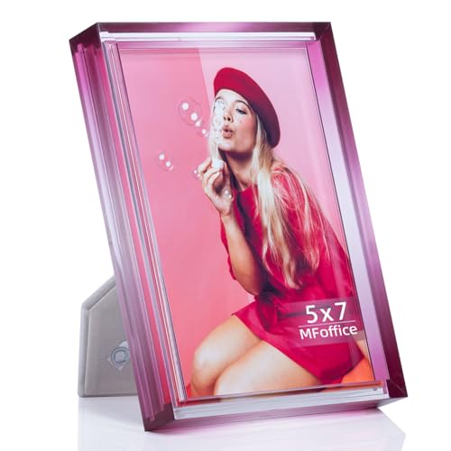 Gradient 5x7 Acrylic Picture Frame - Fits 4x6 with Mat or 5x7 without Mat, with Tabletop Stand & Wall Mount for Home Office Decor, Rose Red, 1Pack