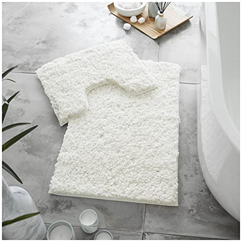 GC GAVENO CAVAILIA Luxury Super Soft 2 Piece Zero Twist Bath Mat Pedestal Set Non Slip, Extra Absorbent 100% Polyester Bathroom Toilet Rug, Regular (50x80, 50x40 cm), Cream