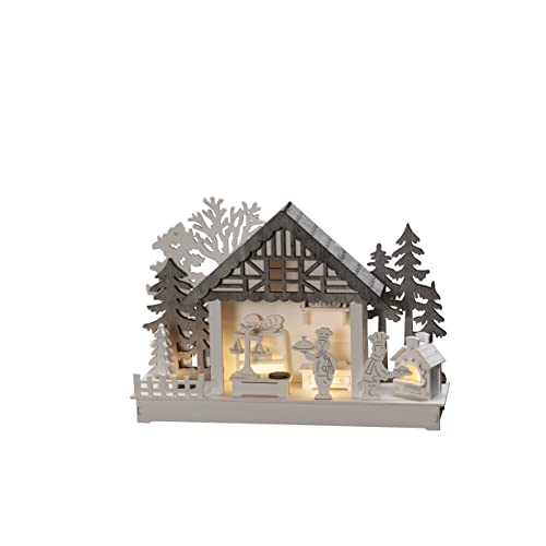 Konstsmide Christmas Lights/LED Winter Christmas Village Wooden Scene/Indoor Use (IP20)/Mains or Battery Operation (Excl.)/4 Warm White Diodes/Transparent Cable