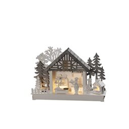 Konstsmide Christmas Lights/LED Winter Christmas Village Wooden Scene/Indoor Use (IP20)/Mains or Battery Operation (Excl.)/4 Warm White Diodes/Transparent Cable