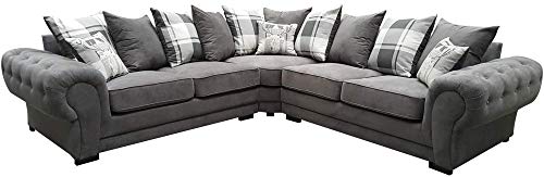 Corner Sofa Dorado Fabric Grey Brown Cream Designer Scatter Cushions Living Room Furniture (Grey)