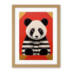 Artery8 Panda with Stripes Fun Kids Bedroom Baby Nursery Bright Bold Artwork Red Black White Artwork Framed Wall Art Print 18X24 Inch