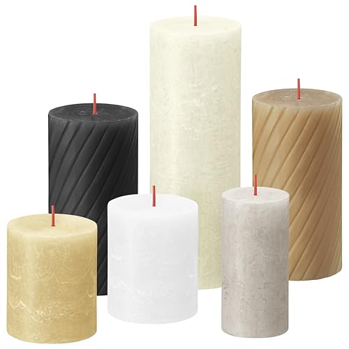 Bolsius Rustic Pillar Candles - Gift Set of 6 - Pillow Talk - Decorative Household Candles - Length Burning Time - Unscented - Includes Natural Plant Wax - Without Palm Oil, White