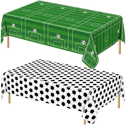 2 Pcs Soccer Table Cloth - Soccer Birthday Party Decorations, Disposable Rectangle Soccers Plastic Table Cover for Sport Football Soccers Theme Party Supplies Tables Decorations, 54 x 108 Inch