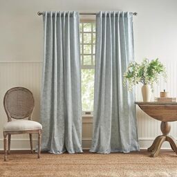 "Martha Stewart Cottage Floral Jacquard Room Darkening Lined Rod Pocket/Back Tab Window Curtain Panel Pair, 84"", Light Blue"