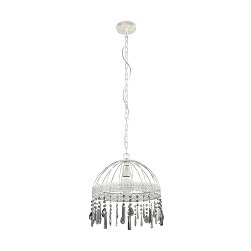 Eglo Pendant Lighting Steeleville, Elegant Vintage Style Ceiling Light Fitting, Chandelier for Dining Table Made of White Metal, Brown Patina and Black and Transparent Glass Crystals, E27 Socket