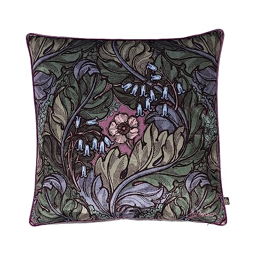 Laurence Llewelyn-Bowen - Rambleicious - Dark Green Velvet Filled Cushion - 55 x 55cm in Multi - Damask Floral Cushion - Filling/Padding Included - Traditional/Vintage Pattern Inspired Print