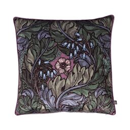 Laurence Llewelyn-Bowen - Rambleicious - Dark Green Velvet Filled Cushion - 55 x 55cm in Multi - Damask Floral Cushion - Filling/Padding Included - Traditional/Vintage Pattern Inspired Print