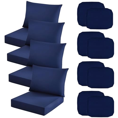 TECOSARA Outdoor Seat Cushion Cover Set of 4, Patio Cushion Covers Replacement Waterproof Backrest and Deep Seat Cushion Covers Set for Patio Furniture(24 x 20 Inch, 24 x 24 x 4 Inch, Navy)