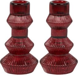 Talking Tables Burgundy Glass Candle Holder Decorative 3-Tier Candlestick Holder Gift for Weddings Home Decor Taper Candle Stand Dinner Parties Living Room Table Centrepiece 12cm (Pack of 2)