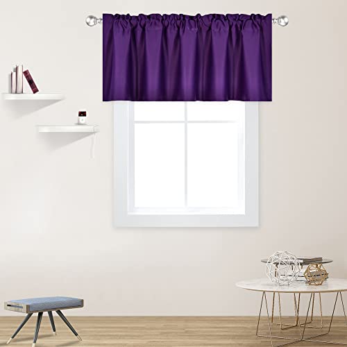 DECOVSUN Purple Valance for Windows 52x18 Inch Solid Thermal Insulated Blackout Rod Pocket Kitchen Short Curtain Toppers Valance for Bathroom Living Room 1 Panel