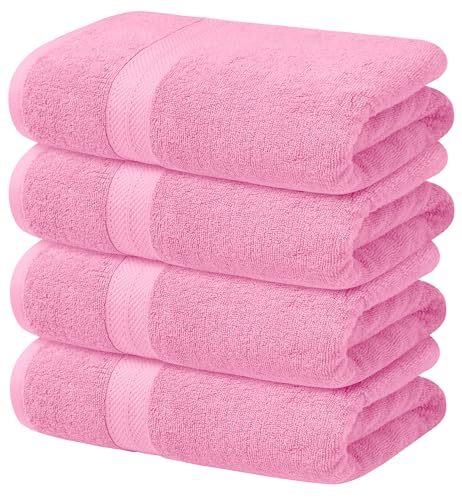 Avalon Towels Bath Towels (Pack of 4) Size 27 x 54 Inches 100% Cotton, Lightweight and Absorbent, Quick Drying Shower Towel for Bathrooms, Soft Feel, Perfect for Daily Use (Pink)