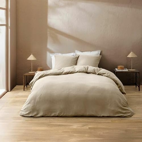 Douceur d'Int??rieur, 3-Piece Bedding Set (260 x 240 cm) Clara Natural, Cotton Relief Plain