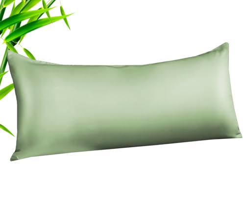 TELUS Body Cooling Pillow Case Cover, Bamboo Rayon & Lyocell Pillowcase with Zipper Closure, Breathable Pillow Case for Hot Sleepers and Night Sweats, 20x54 inches, Green
