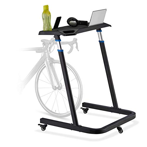 Relaxdays Multifunctional Desk, Adjustable, Laptop Table with Castors, Standing, Bicycle Table, Height: 87-135 cm, Black