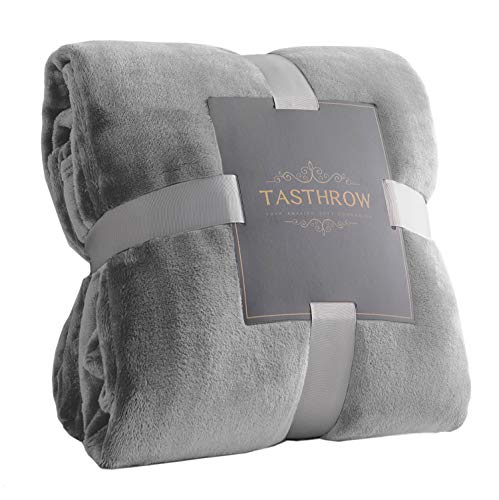 TASTHROW Large Flannel Fleece Throw Blanket, 50??70 Inch - Cozy Lightweight Thick Blanket - All Seasons Suitable for Women, Men and Kids (Two Pack, Light Grey)