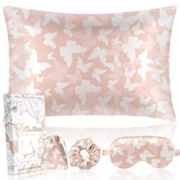 "Miss Adola Mulberry Silk Pillow Case for Hair and Skin 19 Momme Standard 26""x20"" Butterfly Silk Pillowcase with Eye Mask & Scrunchie Soft Silk Pillowcase Sleeping for Moms, Women"