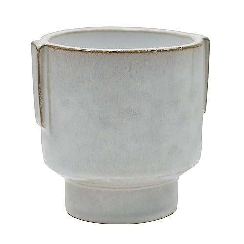Ivyline Aries Glazed Handle Planter in White - Premium Quality, Waterproof and Lightweight - Stylish Indoor Stoneware Houseplant Pot - H15cm x D14cm