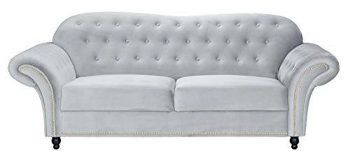 Sofas and More Lyon Chesterfield Style French Velvet fabric 3 + 2 seater sofa Armchair Blue Silver Grey (Silver, 3 Seater)