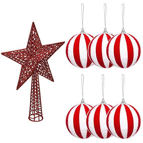 Pack of 6 White and red Striped Christmas Baubles