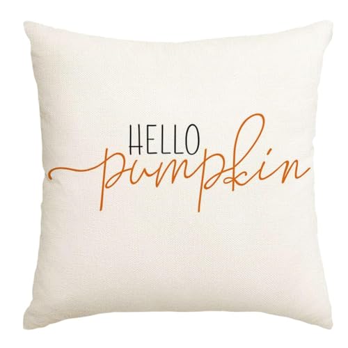 RABUSOFA Fall Pillow Covers 24x24 White Hello Pumpkin Autum Pillows Decorative Throw Pillows,Outdoor Thanksgiving Cushion Cover Farmhosue Fall Decorations for Home Couch Sofa Square