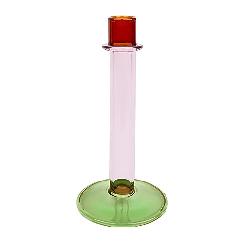 Novelty Tall Glass Candlestick Holder - Contemporary Christmas Table Decorations - Ideal Xmas Gift - Use as Home Décor, Stocking Filler, Secret Santa - - Size: Size: 19cm -Orange - Pink -Green