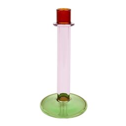 Novelty Tall Glass Candlestick Holder - Contemporary Christmas Table Decorations - Ideal Xmas Gift - Use as Home Décor, Stocking Filler, Secret Santa - - Size: Size: 19cm -Orange - Pink -Green